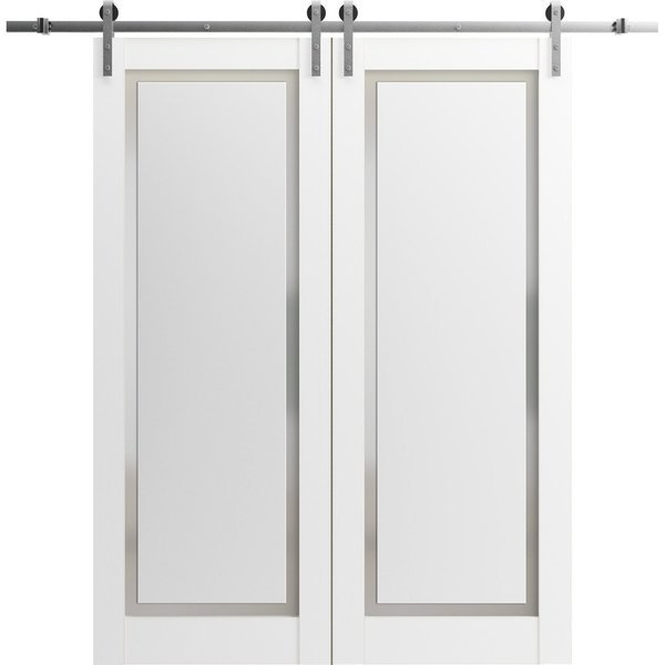 Sliding Closet Barn Bypass Doors 56 x 84in, Nebraska Grey W/ Frosted Glass, Sturdy 6.6ft Rails, Sartodoors, Mfr#: SETE6933BBB-NEB-5684